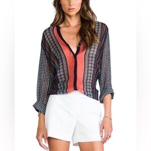 Sanctuary Blue and Red Graphic Blouse, Med